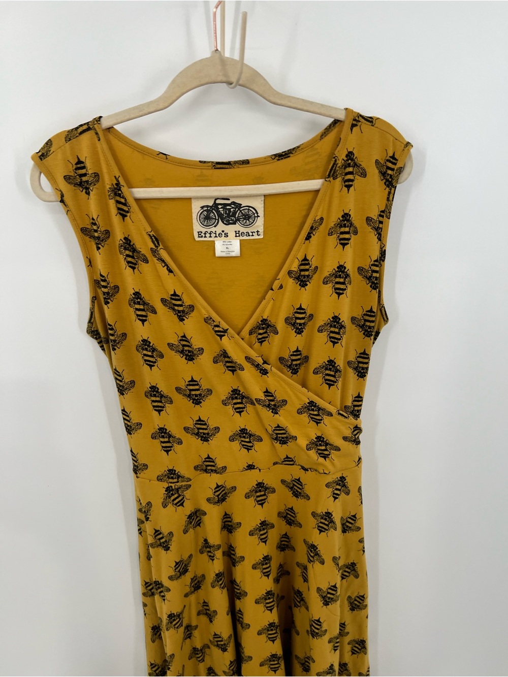 Effie's Heart Mustard Wrap Midi Dress with Bee Print - Picture 3 of 14